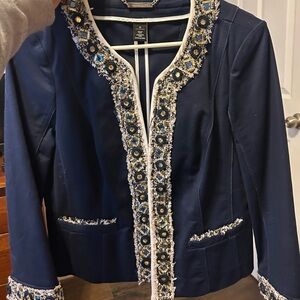 White House Black Market Navy Embellished Blazer